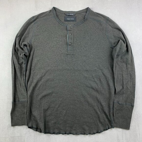 Wings + Horns Men Shirt Large Dark Gray Heather Slub Rib Henley Long Sleeve Knit - Picture 1 of 7